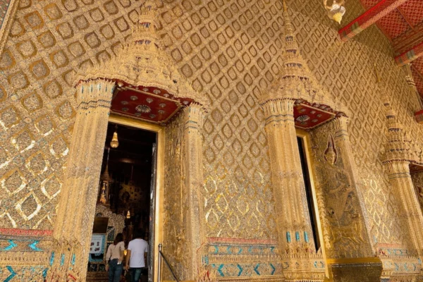 The revered Emerald Buddha statue inside the Phra Ubosot at Wat Phra Kaew, Bangkok.